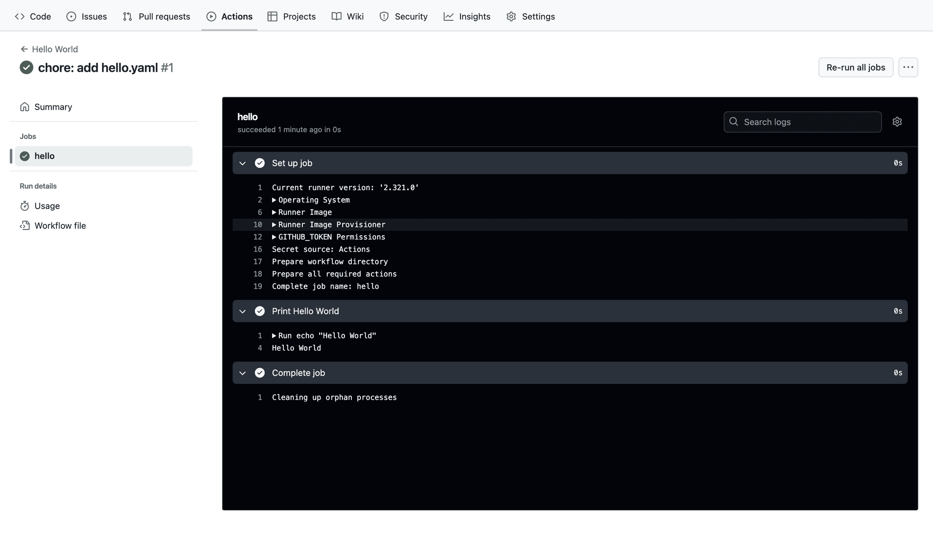 github actions tab