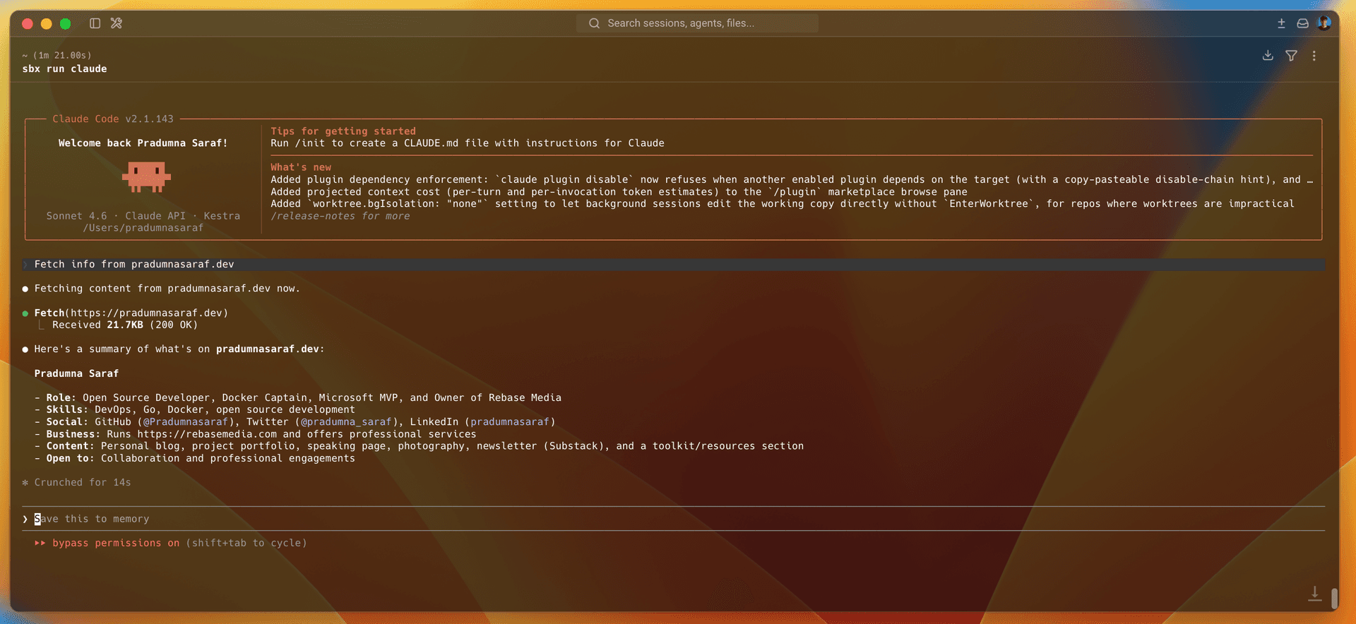 Claude Code fetching the newly allowed domain with a 200 OK and summarizing what the page contains