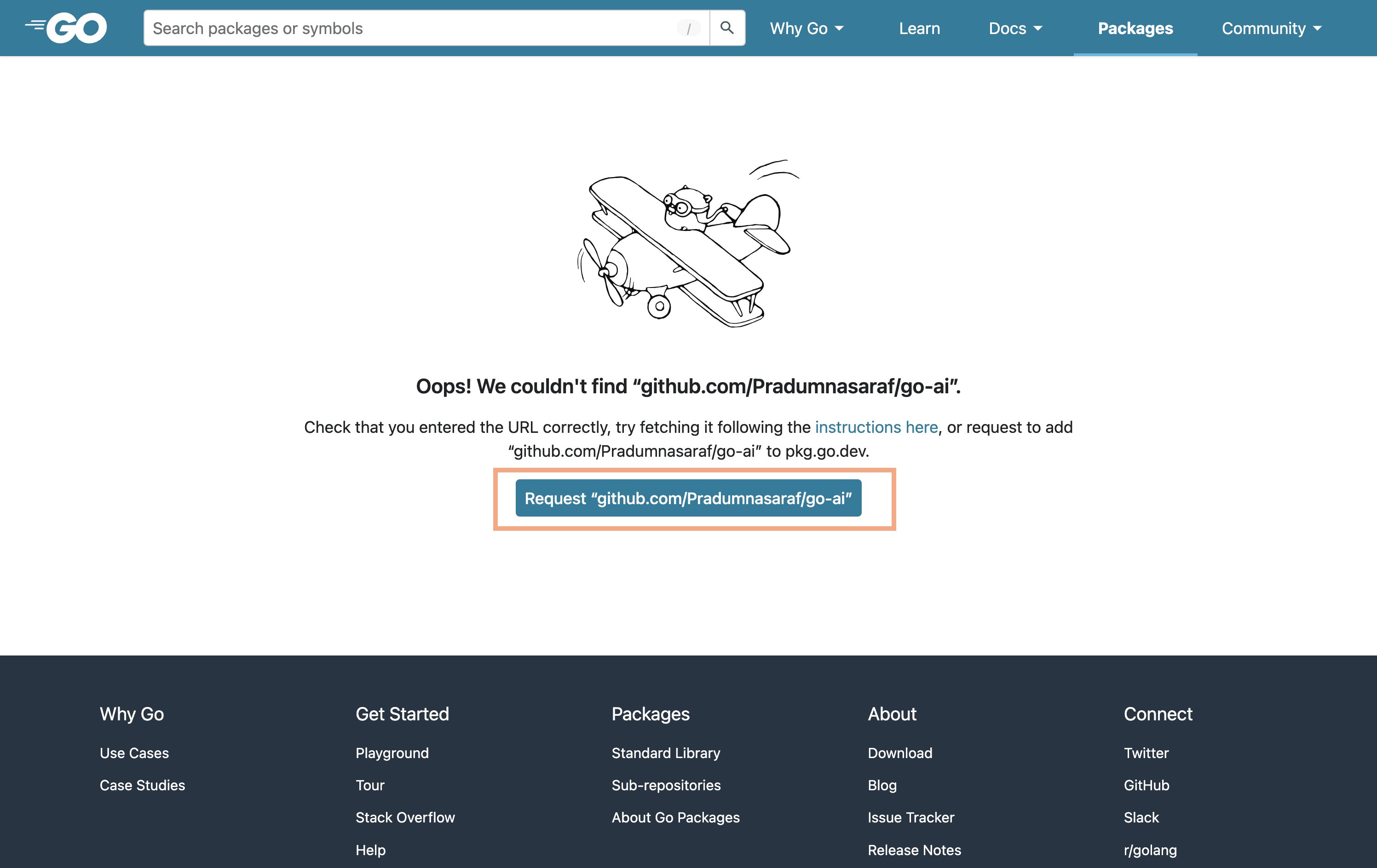Screenshot of go dev package website