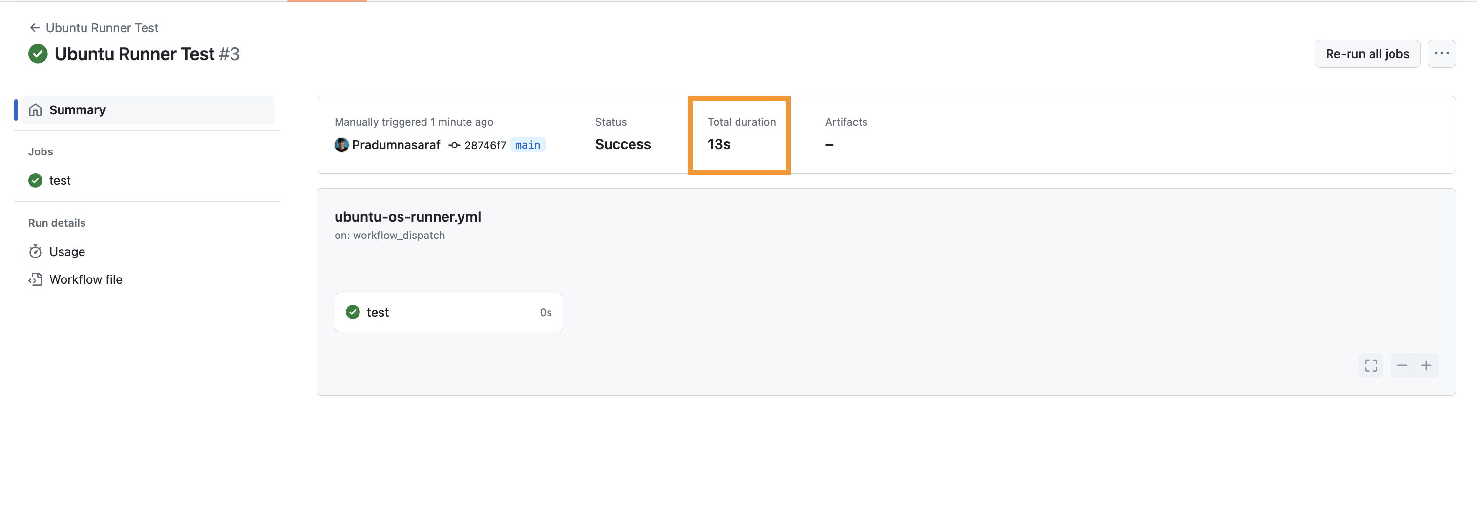 Ubuntu workflow result